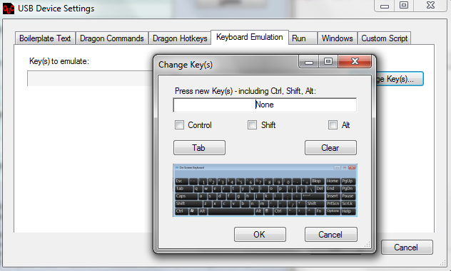 OUC Screenshot of Keyboard Emulation Tab